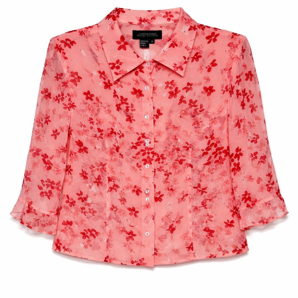 Vintage Dainty Silk Coquette Sheer Top Women Size 6 Floral Cottagecore Romantic